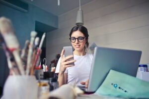 girl staring on her moble phone