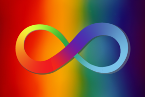 Rainbow infinity symbol on a colorful rainbow background