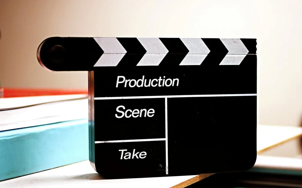A clapperboard sitting on a table.
